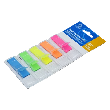 Jelölőcímke 12x45mm, 5x25lap, műanyag 5szín/bliszter, kemény tokos adagolóban Bluering®
