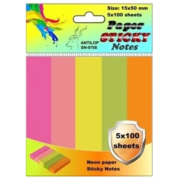 Jelölőcímke 15x50mm, 5x100lap  papír, neon színek Antilop