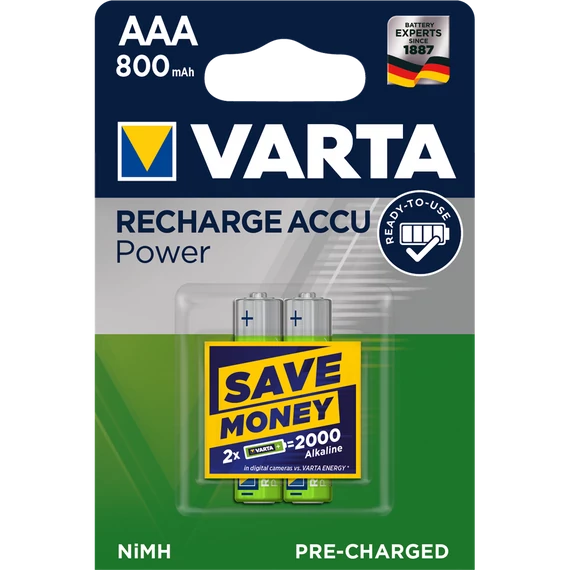 Elem tölthető akku AAA mikro 800 mAH Power 2 db/csomag, Varta