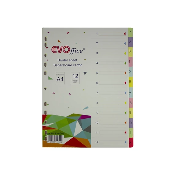 Elválasztólap, színes karton 12 részes Evoffice