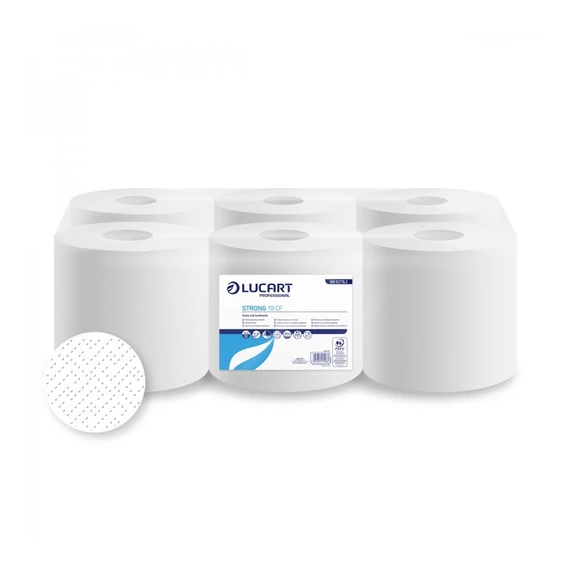 Kéztörlő 2 rétegű tekercses átmérő: 18 cm 100 % cellulóz hófehér 6 tekercs/karton 130 A Strong Lucart _861086J