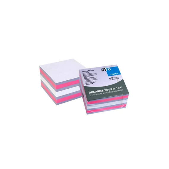 Jegyzettömb öntapadó, 75x75mm, 450lap, Info Notes, brilliant mix, lila, rózsaszín, fehér