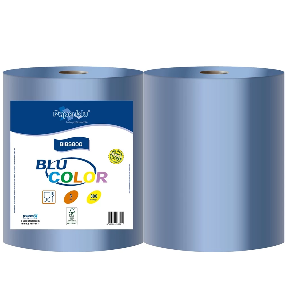 Kéztörlő 3 rétegű tekercses 100% cellulóz 2 tekercs/csomag BLU COLOR_BIBS800