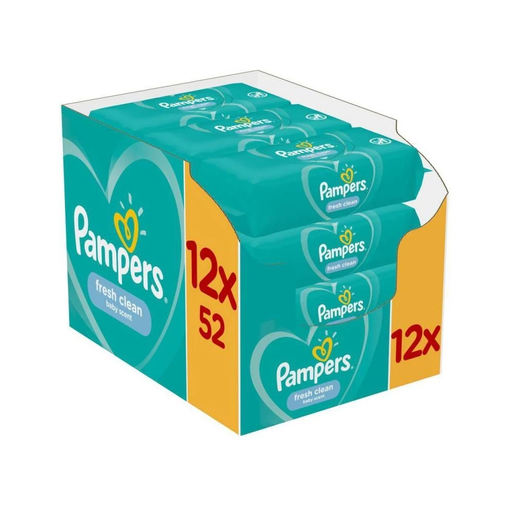 Nedves törlőkendő 12 x 52 lap/doboz Pampers Fresh Clean