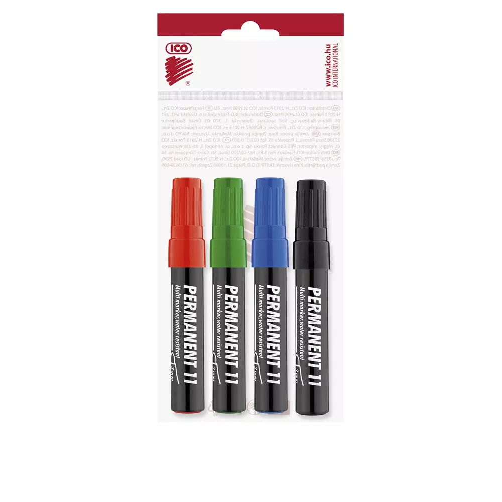 Alkoholos marker készlet, 3mm, kerek hegyű Ico 11, 4 klf.szín