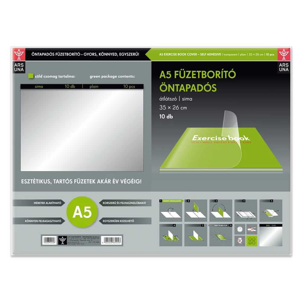 Tankönyvborító öntapadó, A5 35x26cm, 10 ív/csomag, Ars Una, víztiszta