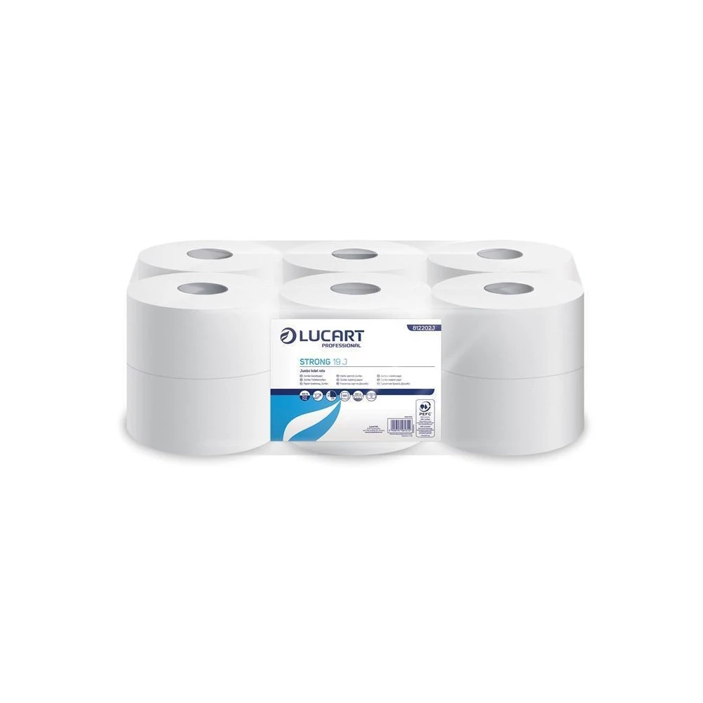 Toalettpapír 2 rétegű közületi átmérő 19 cm hófehér 100 % cellulóz 12 tekercs/karton Aquastream 150 Lucart_812223J
